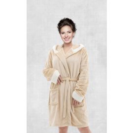 PLAIN BATH ROBE 1PC FLANNEL PLS279-1 BEIGE D