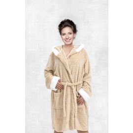 PLAIN BATH ROBE 1PC FLANNEL PLS279 BEIGE D