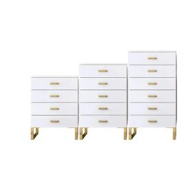 Premium Acar White Chest with 4-Drawer Gold Legs in Large, Storage Organizer, File Cabinet, Multipurpose Cabinet  for Living Room, Bedroom, Office