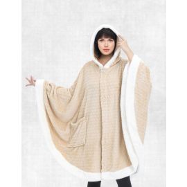 PLAIN BATH ROBE 1PC FLANNEL PLS278-2 BEIGE D