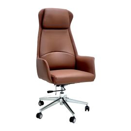 SBF - 802-Brown - Executive High Back Office Chair - Ergonomic PU Leather Recliner, Height Adjustable, Tilt Back, Chrome Base, for Home and Office, Brown