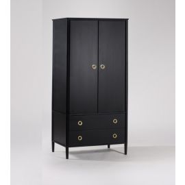 Reyna Double Wardrobe, Garment Storage with Drawers, Closet, Double Door Cabinet Matt Black & Brass