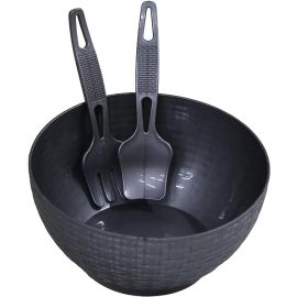 Salad Bowl with Spoon and Fork, Elegant Rattan Design, Perfect for Mixing Salad