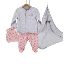 Newborn Baby Set ( 4 Pieces) pink & gray