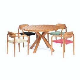 SLEEK TEAK DINING SET (1 DINING TABLE & 4 DINING ARMCHAIRS)