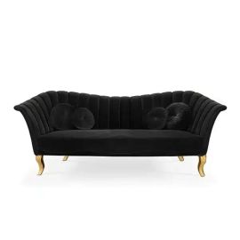 Black Flower in Gold sofa, Loveseat Channel Tufted Sofa, Upholstered couch, settee Cozy Minimalist Modern Style for Living and Family Room furniture