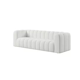 Emilly Modern White Velvet 3-Seater Sofa Luxury, Loveseat Sofa, Channel Tufted sofa, settee Cozy Minimalist Modern Style for Living and Family Room furniture