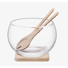 Serve Salad Set & Oak Base D27cm Clear 