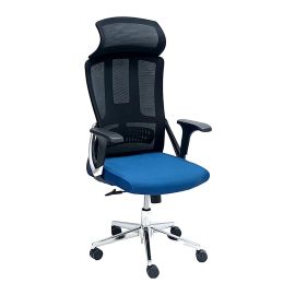 SBF - 1022-BlueBlack- Ergonomic Mesh Office Chair with Headrest, High Back, Adjustable Height and Tilt Back, Breathable Fabric, Chrome Base, Ideal for Home and Office