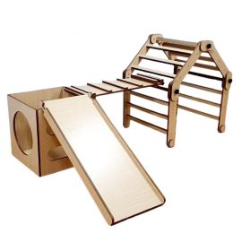 Adjustable Pikler Triangle With One Ramp, Tunnel Box & Slide Set