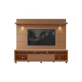 Cabrini TV Stand and Floating Wall TV Panel with LED Lights Brown in Brown Color