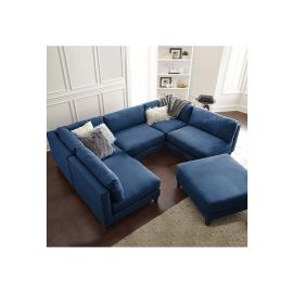 Chelsea Modular Sectional With Ottoman in Blue Color Modular Corner Sectional with Ottoman