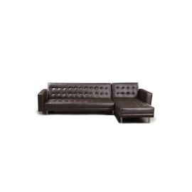 Laux Wide Faux Leather Reversible Sleeper Sofa & Chaise in Brown Color L-Shaped Sectional Sofa