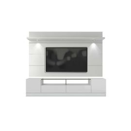 Vanderbilt TV Stand and Cabrini 2.2 Floating Wall TV Panel with LED Lights in White Gloss and Black Matte in White Color