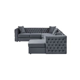 Ragnar Wide Velvet Left Hand Facing Corner Sectional in Dark Grey Color Sectional Sofa Set