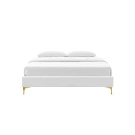 Sutton Velvet Bed 160x200cm Queen size Bed in White Color