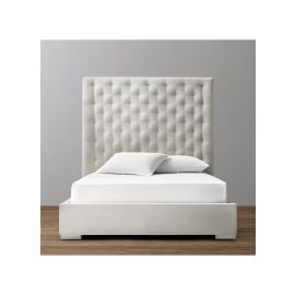 Edie Tufted Upholstered Tall Bed 180x200cm King size Bed in White Color