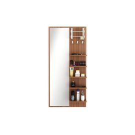 Freddie Engineered Wood Wall Mount Dressing Table Mirror with Shelves in Walnut Color