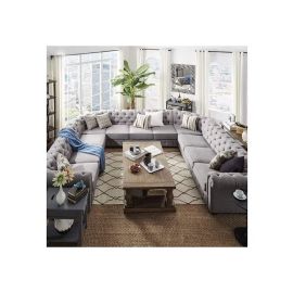 Tufted Scroll Arm Chesterfield 11-seat U-shaped Sectional Sofa in Grey Color U-shaped Sectional Sofa