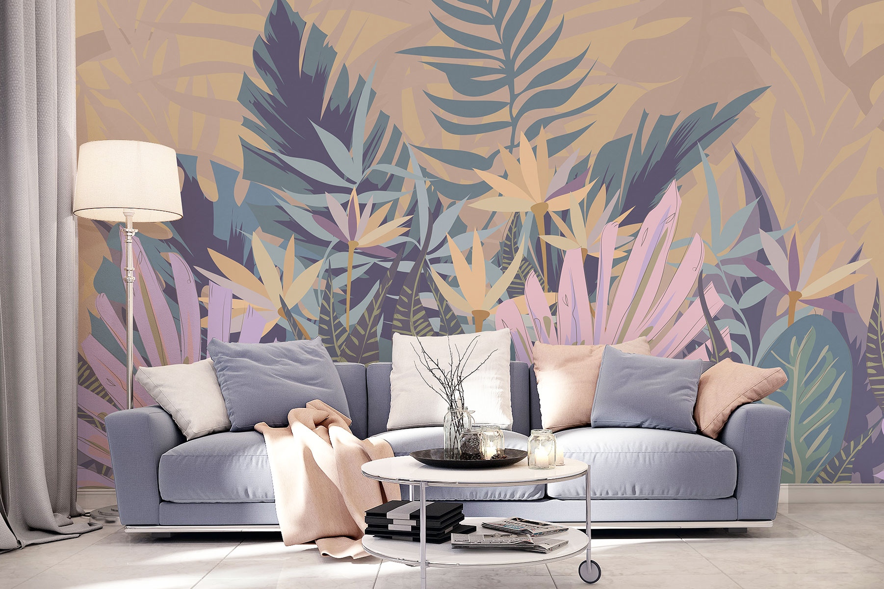 Affresco Tropical Leaves Wallpaper AF2177