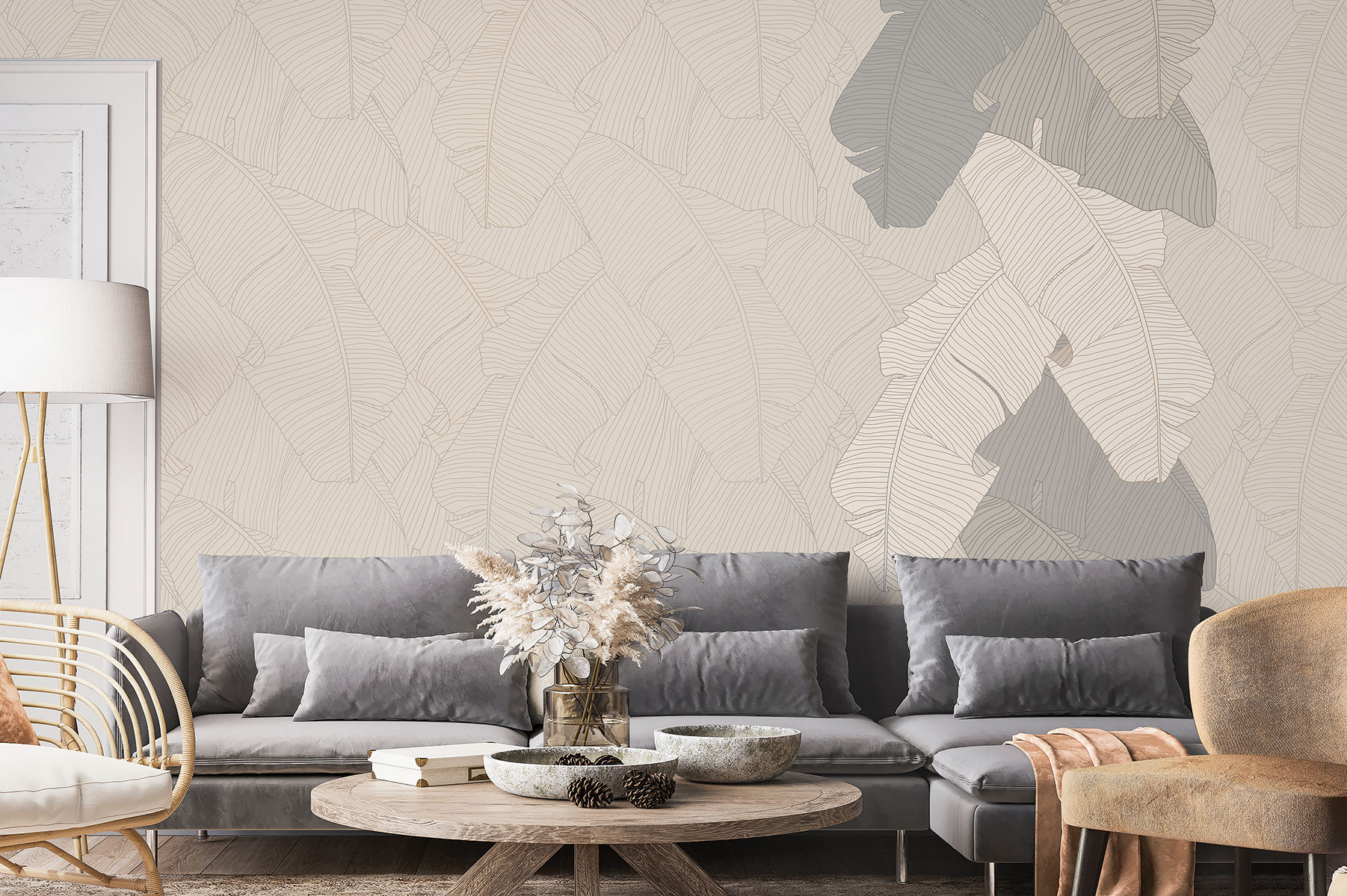 Affresco Aesthetic Leaves Wallpaper AF2190