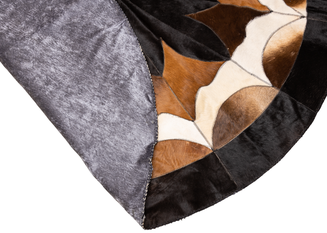 Natural Rug Round Flower Design Cowhide Patchwork Rug